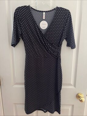 Gilli Clothing Navy and White Printed Wrap Midi Dress